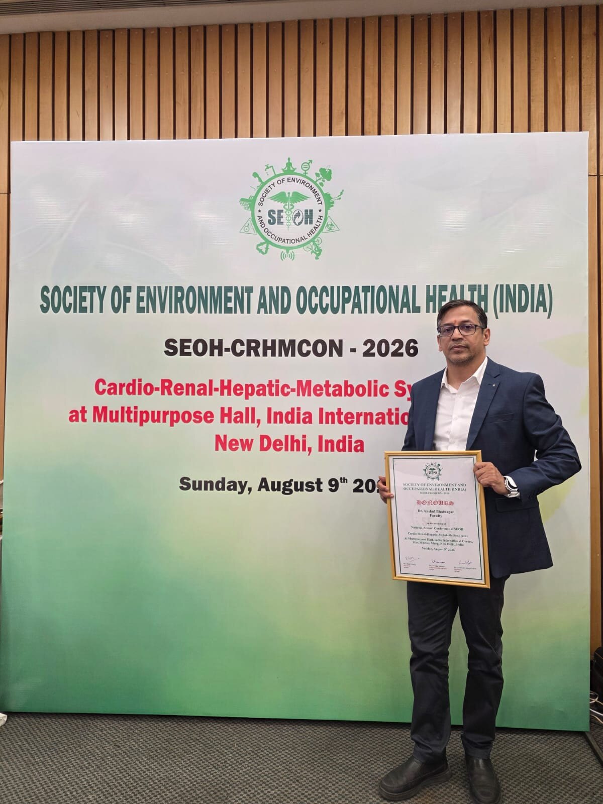 Dr. Anshul Bhatnagar honoured as faculty at the SEOH National Conference
